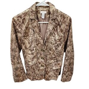 Chicos Snakeskin Pattern Long Sleeve Blazer Gold Foil Layla Women's Size S